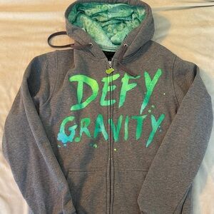 Gray Zip Hoodie with Neon Green "DEFY GRAVITY" Graphic
